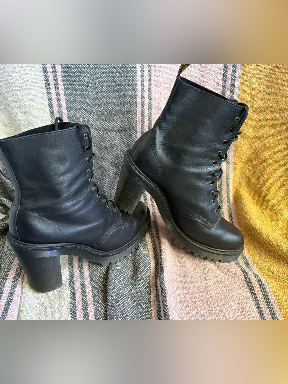 Dr. Martens - Kendra - Black Leather Lace-Up Platform Heeled Boots